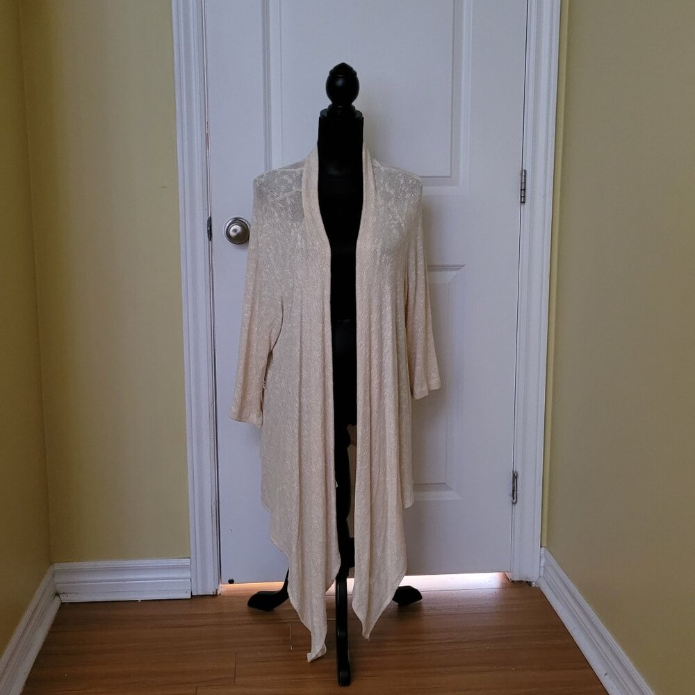 Chico's cardigan gold maxi fairy sweater cream duster metallic plus size NWT new